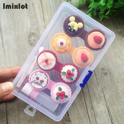 4pairs/set Cartoon Contact Lens Case Eyewear Accessories Cute Plastic Cream Cake Glasses Contact Lenses Box Container Holder