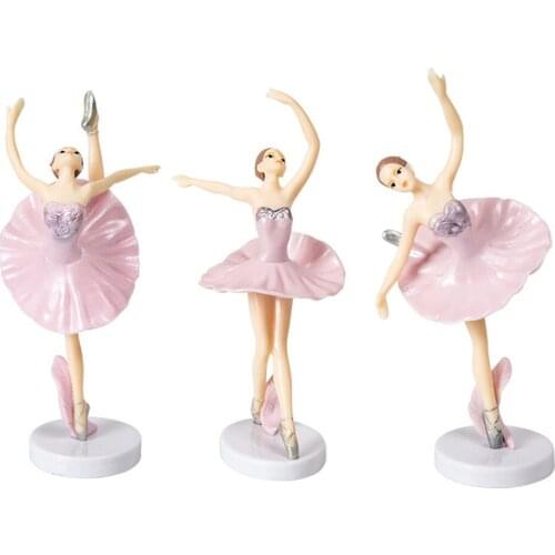 Pedestal Ballet Girl For Birthday Cake Dancer Ornament White Pink 3pcs Plastic Ballerina Dessert Table Decoration