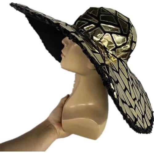 Shining Mirror Sequins Hat Multicolor Womens Party Clothing Personality Performance Costume Ladies Bar Show Clothes