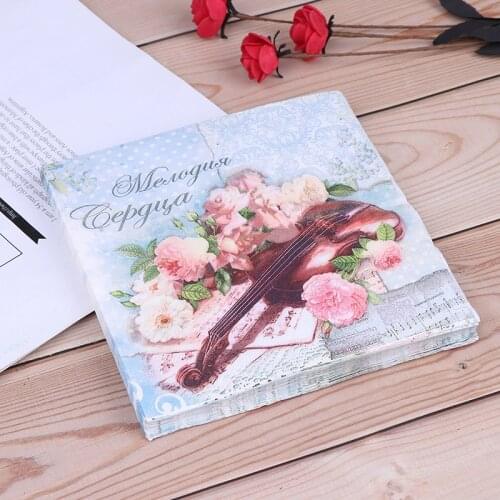 Print Flowers And Music Table Paper Napkins For Party Wedding Festive Violin Festive Napkin Health Care Accessories