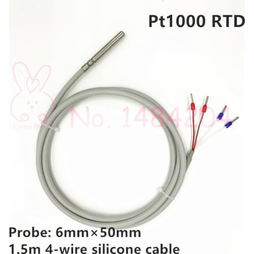 High Quality PT1000 Class A Temperature Sensor -50~300C 6mm*50mm Resistant Probe 4 Wire 1.5m Silicone Cable Waterproof Oil Proof