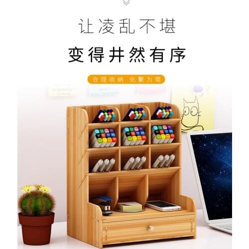 Wooden Desk Organizer Multi-Functional DIY Pen Holder Box Desktop Stationary Home Office Supply Desktop Storage Rack