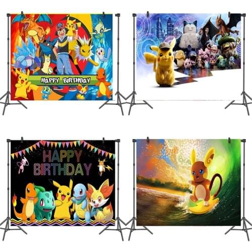 Cartoon Pokemon Children Pikachu Anime Birthday Party Photography Background Cloth Kid Photo Photo Background Decoration Cloth