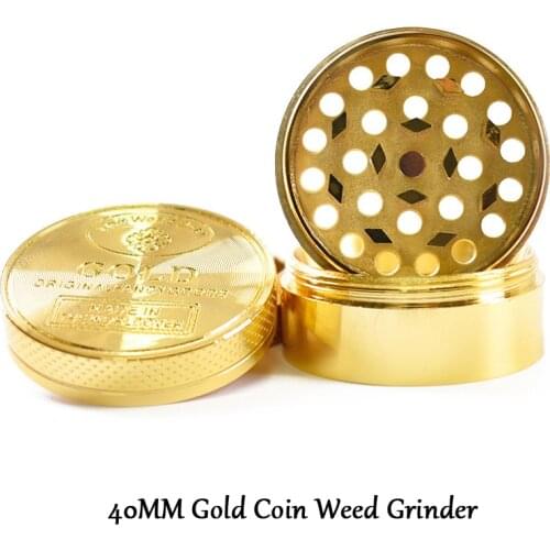 TOP 4 Layer Herb Grinder Gold Coin Shape Tobacco Grinder Zinc Alloy Metal Spice Grinder Smoking Pipe Accessories Wholesale