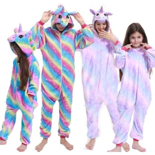 Kigurumi Unicorn Pajama Sets Panda Flannel Nightgown For Women Pijimas Onesie Adults Animal Sleepwear Winter Warm Pyjamas Kids