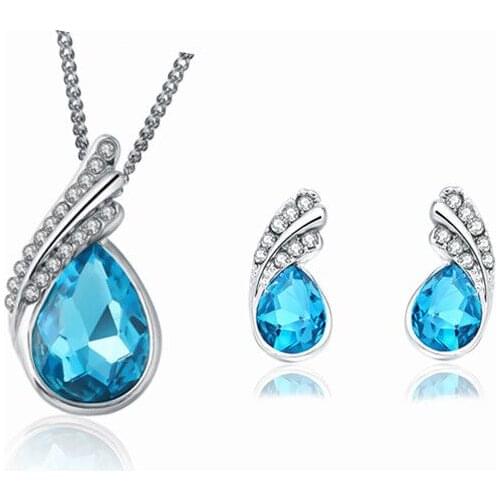 New 925 sterling silver crystal pendant necklace earrings set crystal jewelry set free shipping gift s004