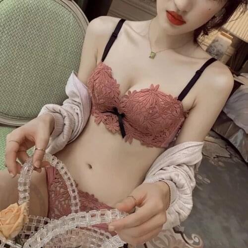 Push Up Bra Set Underwear Bow Knot Bras and Panty Set Embroidery Sexy Lingerie Intimate Brassiere Ladies Comfort Brief Set