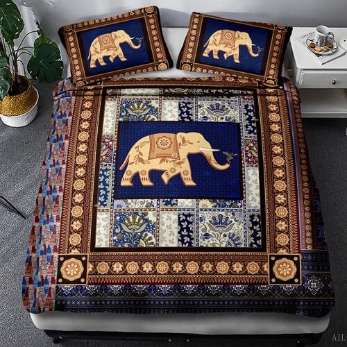 Mandala Elephant Bedding Set Bohemian Duvet Cover for Adults Bed Cover 3d Quilt Retro Luxury Style Mandala Home Textiles 3PCS