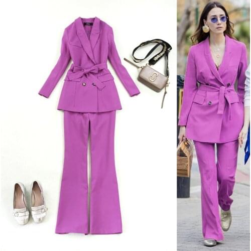 Purplesuit set high quality new womens spring and autumn fashion OL jacket and wide leg pants two-piece suit Flared trousers