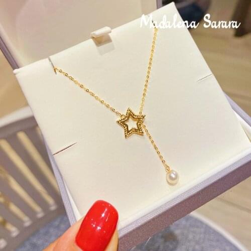 MADALENA SARARA 7-7.5mm Akoya Pearl 18K Gold Women Necklace White Saltwater Pearl Star Pendant Necklace AU750 gold