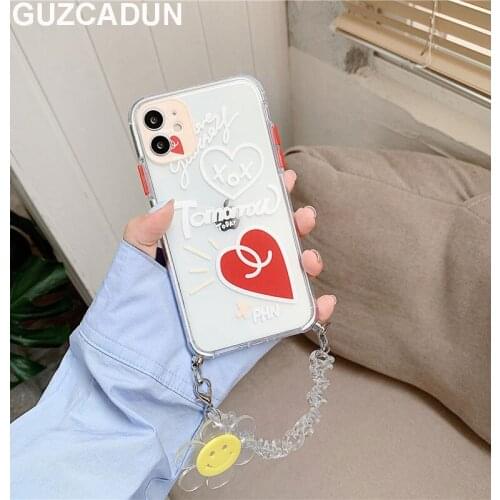 Cute Hand Strap Phone Cases for Iphone 11 11 Pro SE 2020 7 8 Plus Xs Max Xr X Clear Soft TPU Love Heart Back Cover Coque Etui