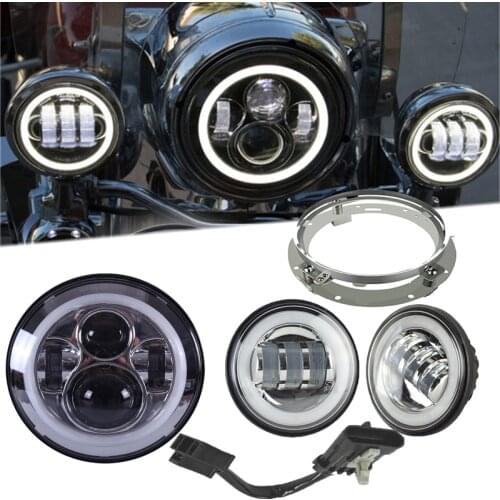 Motorcycle 7" LED Headlight for Harley Road King, Road Glide, Street Glide Electra Glide with 4-1/2 LED Passing Lamps Fog Lights
