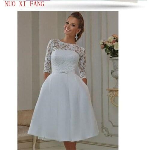 Custom Made Vestidos De Noiva Vintage Style Half Sleeve Lace Tea Length Sexy Cheap Short Wedding Dresses 2020 Bridal Gowns