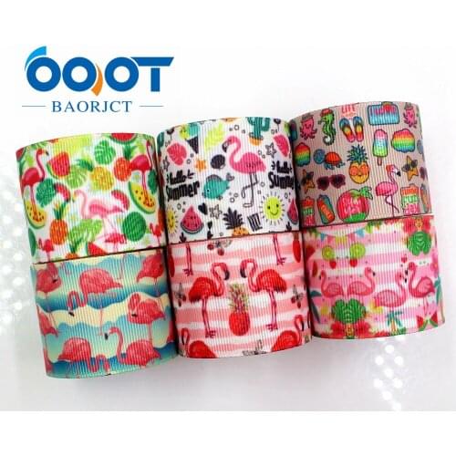 OOOT BAORJCT G-18801-735,38 mm 10 yard Cartoon Flamingo Ribbons Thermal transfer Printed grosgrain Wedding DIY handmade material