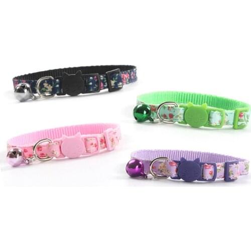 Usd0.98/pc wholesale pet cat kitten collars nylon necklace for cat flowers breakaway buckle cat face safety buckle with bells