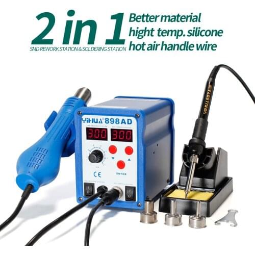 Free Shipping YIHUA 898AD SMD Hot Air Heat Gun Soldering Station With Soldering Iron 2 In 1 Rework Station For Soldering