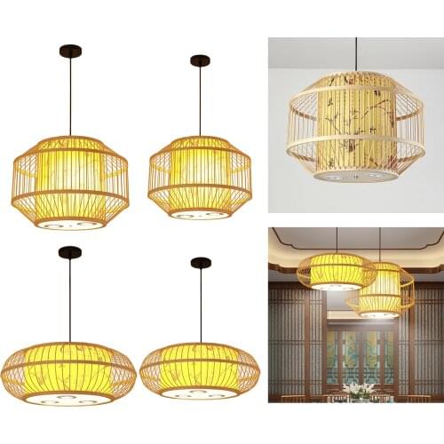 Bamboo Rattan Lantern Pendant Light Fixture Hanging Ceiling Lantern Lamp