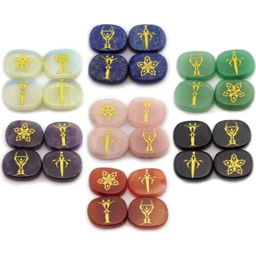 Natural Stone Furnishing Articles Oval crystal tarot symbol four-piece set power constellation tarot symbol tarot card