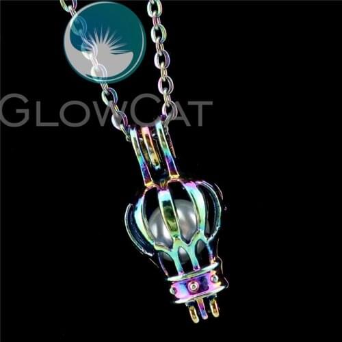 R-C536 Rainbow Colors Hot Air Balloon Beads Cage Pendant Perfume Diffuser Aromatherapy Oyster Pearl Cage Locket Necklace