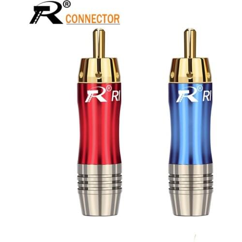 R Connector 1pair/2pcs RCA Connector Wire male Plug audio adapter blue&red pigtail speaker plug for 8MM Cable gold plated