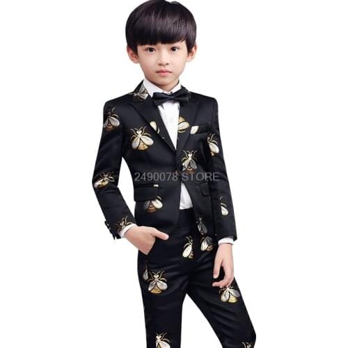 Boys Luxurious Wedding Suit Kids Embroidery Jacket Vest Pant 3Pcs Formal Dress Children Piano Stage Show Performance Costume