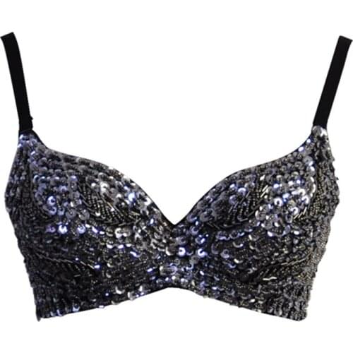 Sexy Lingerie Punk Spike Studs Sequins Bra Evening Cocktail Party Clubwear Dancewear 917 one size ML