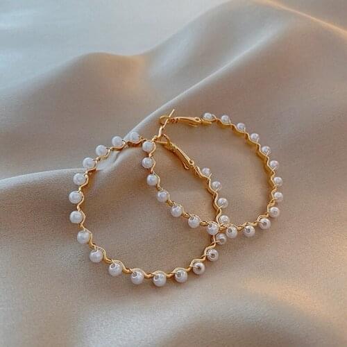 Earrings for Women Korean Fashion Luxury Premium Round Face Earrings Big 2021 Pearl Trend New Female Wave Temperament Jewelry