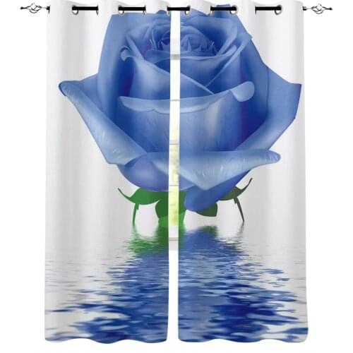 Blue Rose Flower Water Ripple White Blackout Curtains For Living Room Window Curtains For Bedroom Kitchen Curtains Drapes Blinds