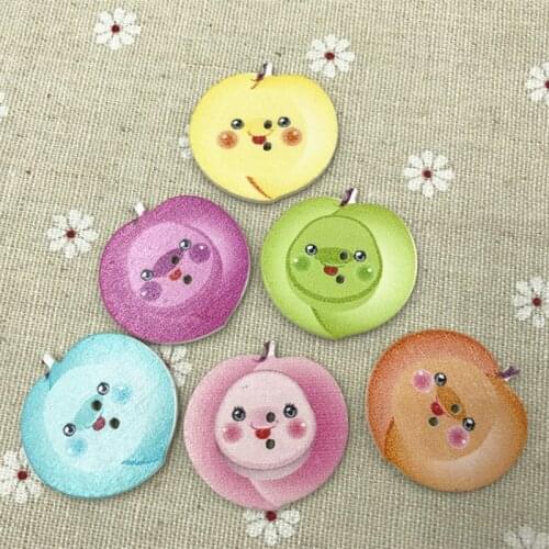 Mixed 80pcs color Apple buttons wooden sewing Scrapbooking crafts fruit buttons 32mm