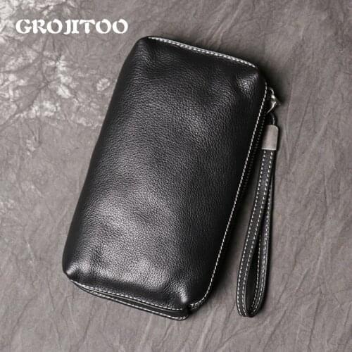 GROJITOO New Mens Leather Hand Bag Women Soft Leather Long Purse Fashionable And Simple Leather Mobile Phone Bag Clutch Bag