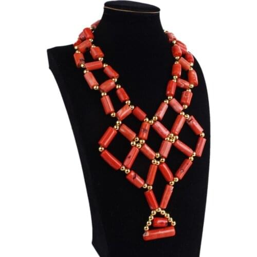 Edo Bridal Jewelry Sets Orange Red Or White Nature Coral Beads Jewelry Sets Braid Wedding Party Necklace Set Earrings Bracelet