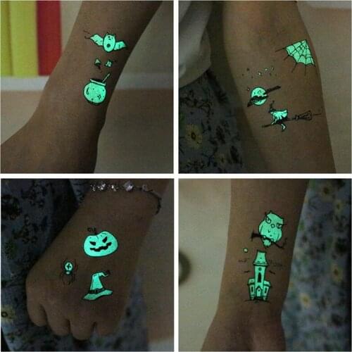 Luminous Halloween Temporary tattoos waterproof female face fake tattoo terrorist pumpkin bats For Children festival