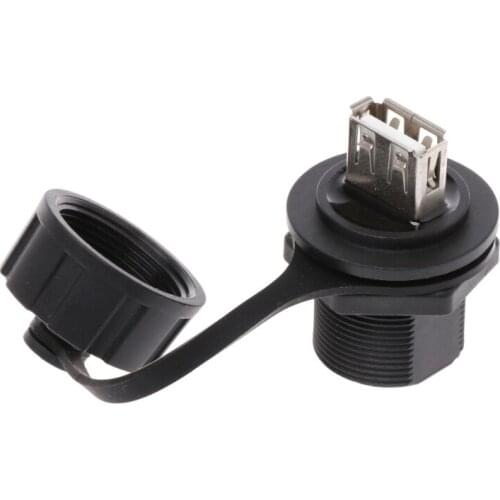 USB 2.0 Female Panel Pass Connector Mount Socket Plug Waterproof IP67 With Cap L4MB