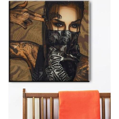 Vintage Punk Cool Girl Canvas Painting Picture Street Graffiti Portrait Printed Oil Painting For Home Decor Wall Art Posters