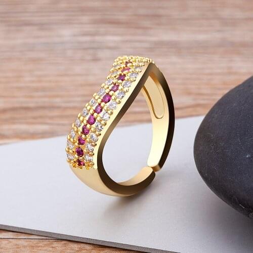 High Quality Fashion Luxury Women Ring Micro Paved Geometric Copper CZ Open Ring Adjustable Fine Party Wedding Jewelry Gift