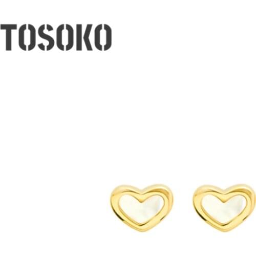 TOSOKO Stainless Steel Jewelry Peach Heart Shell Earrings Sweet Female Jewelry Necklace Bracelet Three Piece Set