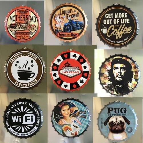 WIFI No Smoking Pug Dog Tin Signs Print Painting Metal Plaques Deocr For Bar Pub Home Art Craft Round Beer Bottle Cap Plate Sign