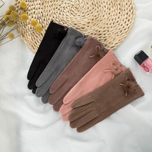 Winter Full Finger Gloves Women Knitted Velvet Warm Solid Touch Screen Thick Cycling Driving Gloves PJ020