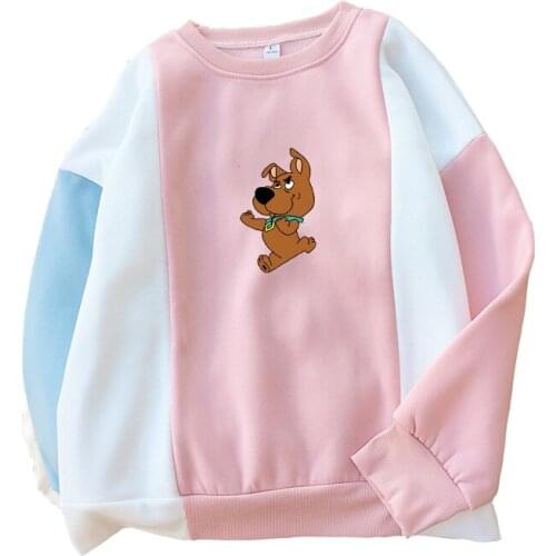 Winter Womens Hoodies Full Sleeve Harajuku Cute Dog Printed Sweatshirt Kawaii Women Multicolor Patchwork Female Sudaderas Mujer