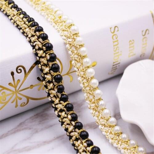 1 yard Vintage 1.5cm Pearl Beaded Embroidered Lace Trim Ribbon Fabric Handmade DIY Costume Dress Sewing Supplies Craft