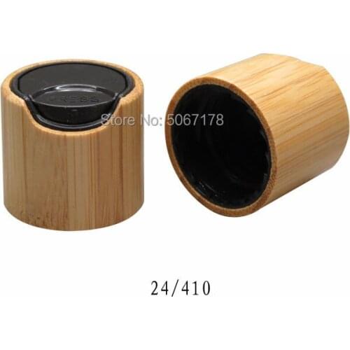 24/410 Bamboo Black Essential Oil Press Pump Cover Essence Liquid Chiaki Cap For Lotion/Mulsion Bottle Screw Disc Lid 100pcs