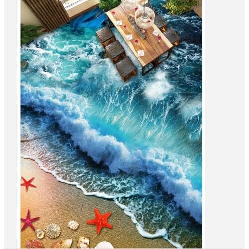 3d bathroom wallpaper waterproof Beach Wave Surf 3D Floor 3d floor painting wallpaper floor 3d wallpaper