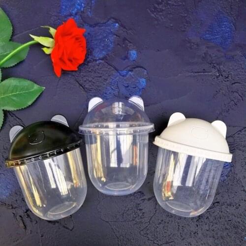 50pcs 360ml creative U shape cute beverage cups party birthday favor disposable juice coffee tea drink plastic cup with lid