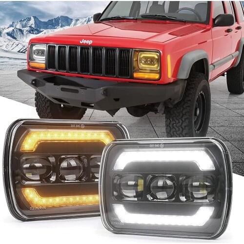 7x6 LED Headlights Turn Signal DRL Hi/Low Seal Beam Replace H6054 H5054 Headlight for Jeep-Cherokee XJ -Wrangler YJ GMC -Toyota