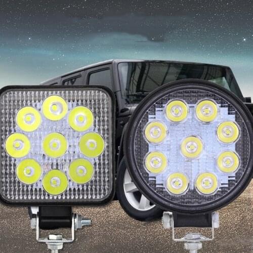 9LED 27W Work Light 12V Car LED Spotlight Square Round Auto Truck Off Road Mini Ledbar Offroad Accessories