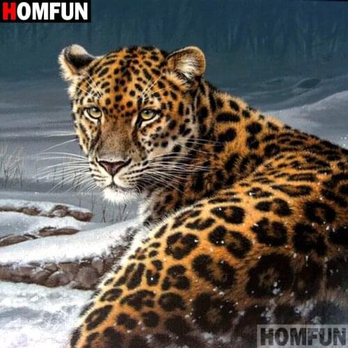 Homfun Full Square/Round Drill 5D DIY Diamond Painting "Animal leopard" 3D Embroidery Cross Stitch Home Decor Gift A11533