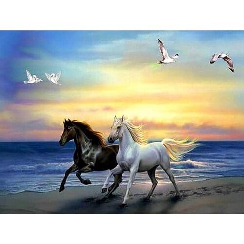 2021 Diamond Mosaic New Animals Seaside Horse 5D Diamond Painting Handmade Rhinestone Embroidery Cross Stitch Gift