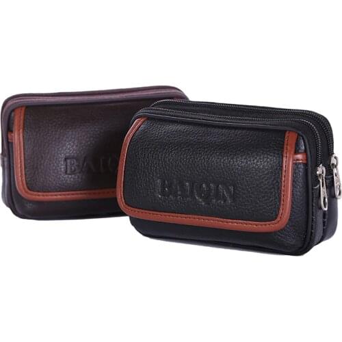 BISI GORO Wear belt pocket vintage waist bag cow leather phone coin card heuptas heren Wear-resistant Multi-function purse