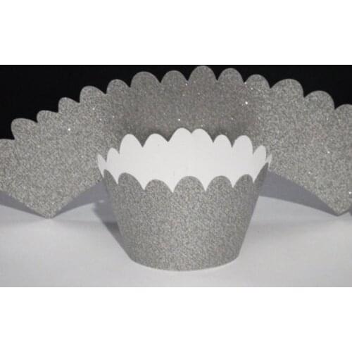 Glitter silver Cupcake Toppers holders tea party bridal baby Shower birthday wedding bling decoration