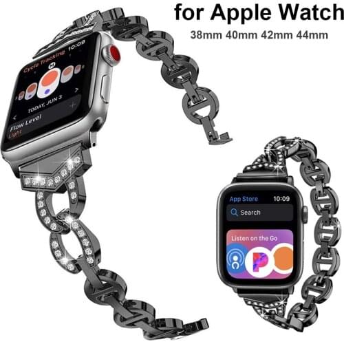Metal Watch Bracelet for Apple Watch Band iWatch Series 6 SE 5 4 3 2 1 Watchband Bling Stainless Steel Strap 44mm 40mm Black